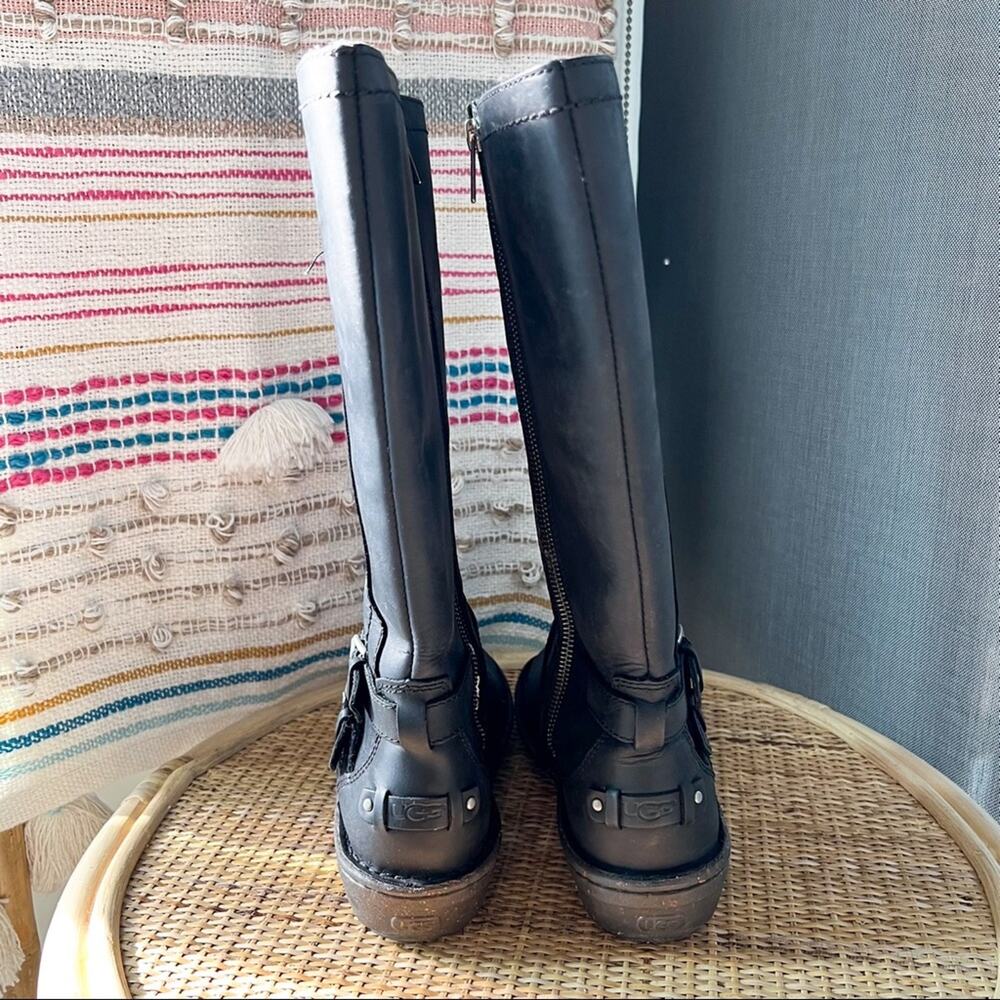 UGG Rosen Black Shearling Lined Tall Leather Winter Boots Women’s 6 - Picture 7 of 11
